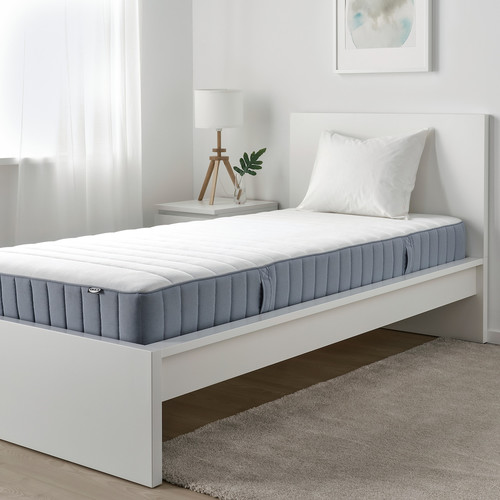 VALEVÅG Pocket sprung mattress, firm, light blue, 80x200 cm