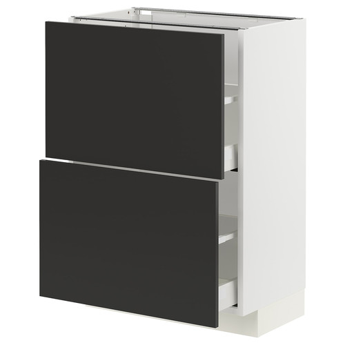 METOD / MAXIMERA Base cabinet with 2 drawers, white/Nickebo matt anthracite, 60x37 cm