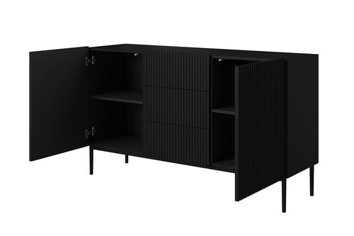 Cabinet with 2 Doors & 3 Drawers Nicole 150cm, matt black/black legs
