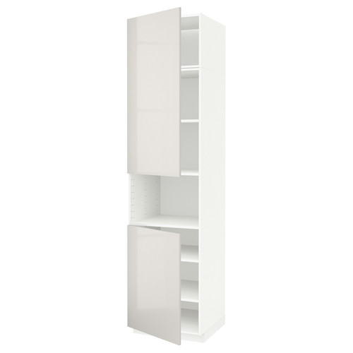 METOD High cab f micro w 2 doors/shelves, white/Ringhult light grey, 60x60x240 cm