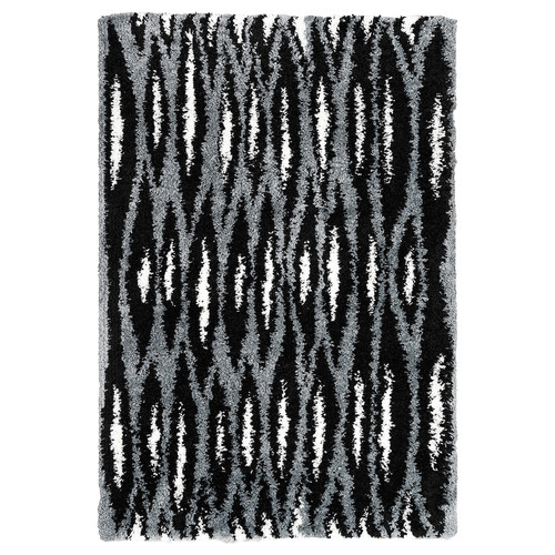 BULLERREMSA Rug, high pile, black grey/white, 133x195 cm