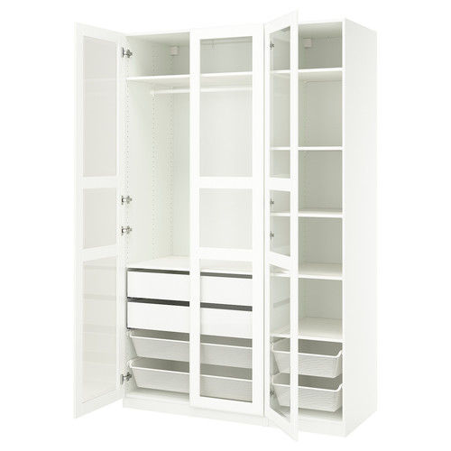 PAX / TYSSEDAL Wardrobe combination, white/white glass, 150x60x236 cm