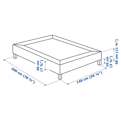 LYNGÖR Slatted mattress base with legs, white, 140x200 cm