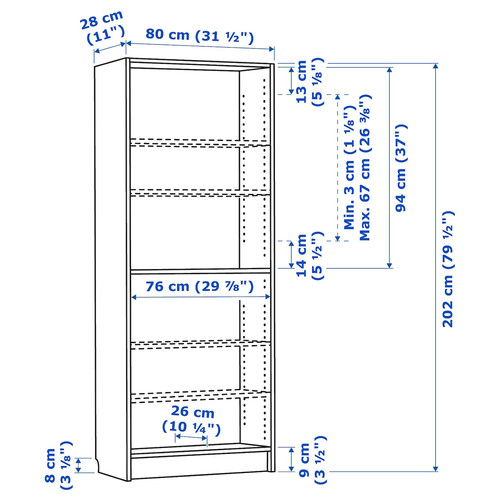 BILLY Bookcase, black oak effect, 80x28x202 cm