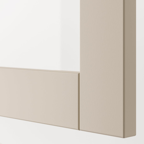 BESTÅ Storage combination with drawers, black-brown Lappviken/Stubbarp/light grey-beige clear glass, 180x42x74 cm