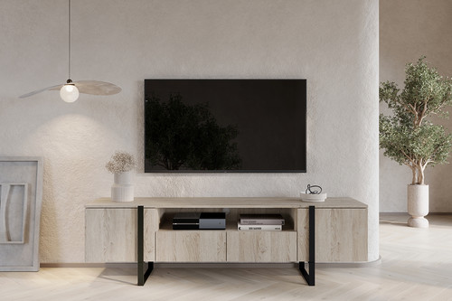 TV Cabinet Verica 200 cm, biscuit oak/black legs