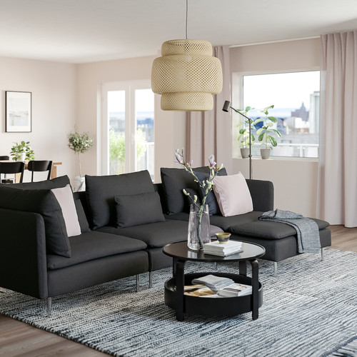 SÖDERHAMN 4-seat sofa with chaise longue, Fridtuna dark grey