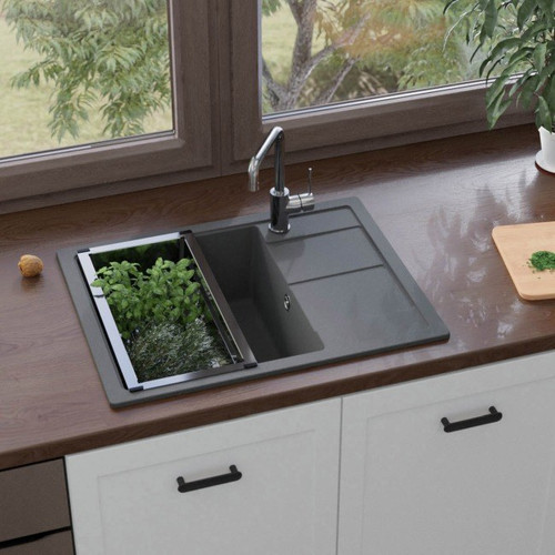 Horizon Sink with drainer, 1-bowl, titanium