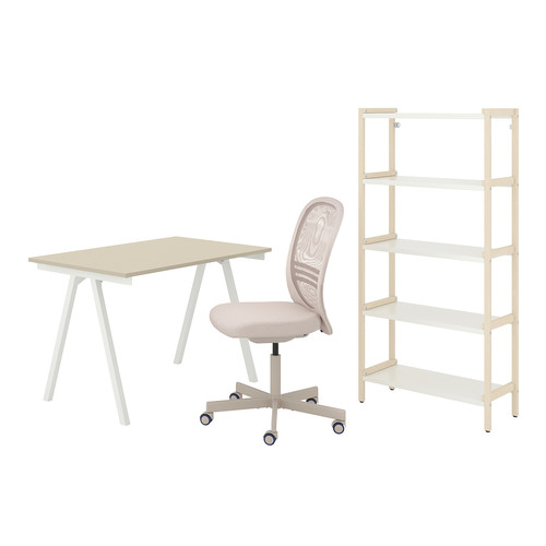 TROTTEN/FLINTAN / EKENABBEN Desk and storage combination, and swivel chair beige/white