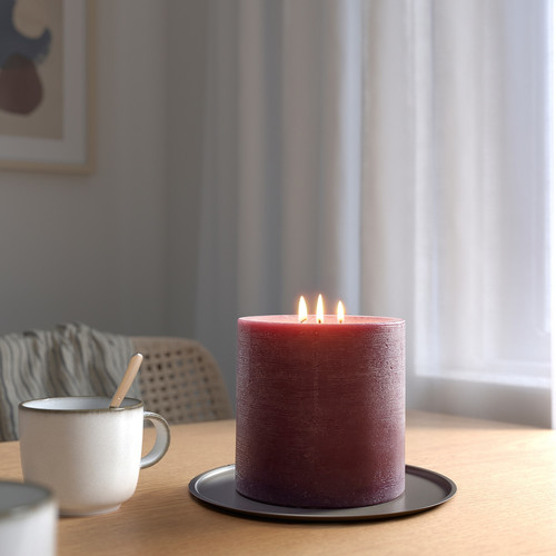 GRÄNSSKOG Unscented pillar candle, 3 wick, brown-red, 14 cm