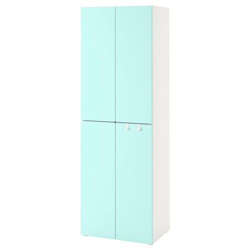 SMÅSTAD / PLATSA Wardrobe, white pale turquoise/with 2 clothes rails, 60x57x181 cm