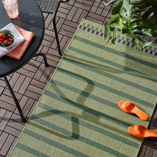 KORSNING Rug flatwoven, in/outdoor, green purple/striped, 80x250 cm