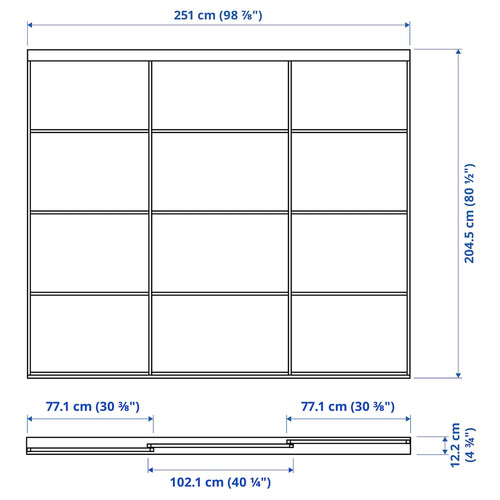 SKYTTA / AULI Sliding door combination, aluminium/mirror glass, 251x205 cm