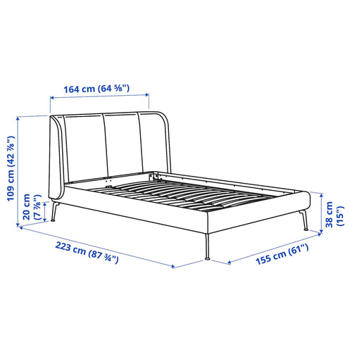 TUFJORD Upholstered bed frame, Tallmyra black-blue, 140x200 cm