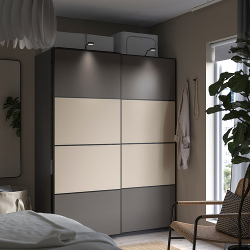 MEHAMN Pair of sliding doors, double sided dark grey/grey-beige, 200x201 cm