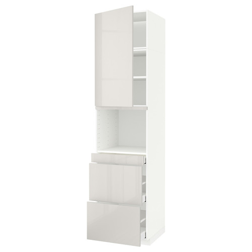 METOD / MAXIMERA Hi cab f micro combi w door/3 drwrs, white/Ringhult light grey, 60x60x240 cm