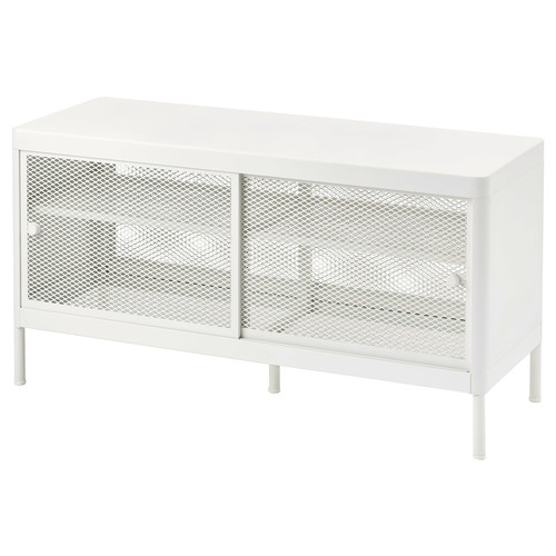 MACKAPÄR Storage bench with sliding doors, white, 100x37 cm