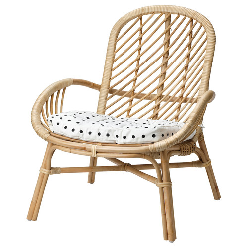 BROBOCK / BJÖRKTRAST Armchair with cushion, rattan white/black