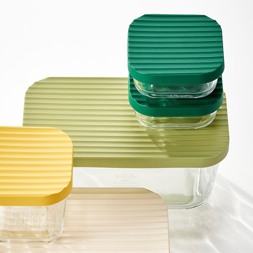 HAVSTOBIS Food container with lid, set of 5, transparent/multicolour