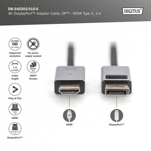 Digitus Cable DP to HDMI Adapter DB-340202-010-S 1m