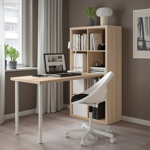 KALLAX / LAGKAPTEN Desk combination, white/white stained oak effect, 77x159x147 cm