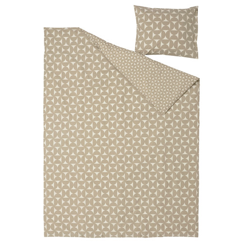 ÄNGSNEJLIKA Duvet cover and pillowcase, grey-beige/off-white, 150x200/50x60 cm