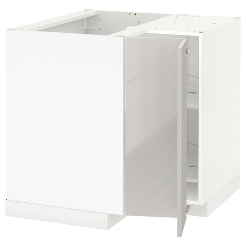 METOD Corner base cabinet with carousel, white, Ringhult light grey, 88x88 cm