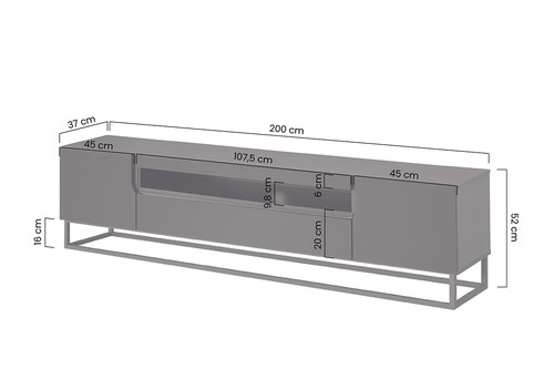 TV Cabinet Loftia 200 cm, metal legs, black/matt black