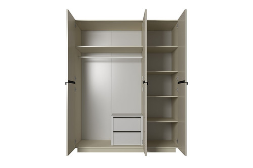 Wardrobe with Drawer Unit Nicole 150 cm, cashmere, black handles