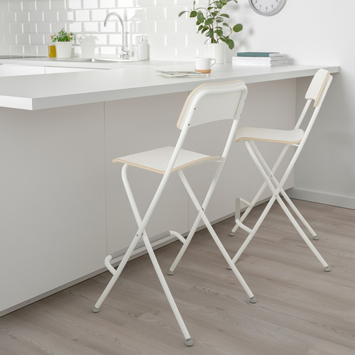 FRANKLIN Bar stool with backrest, foldable, white/white, 63 cm