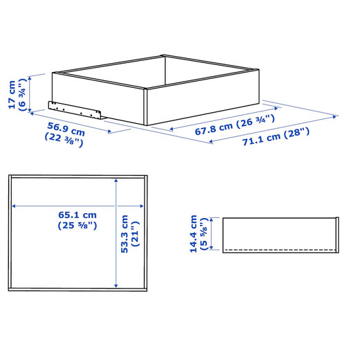 KOMPLEMENT Drawer with glass front, dark grey, 75x58 cm