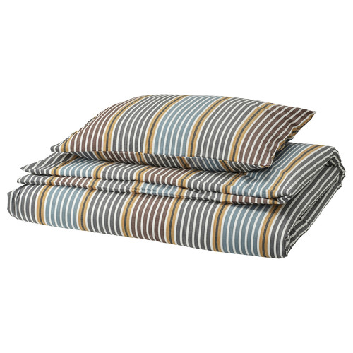 PIGGRÖR Duvet cover and pillowcase, multicolour/striped, 150x200/50x60 cm