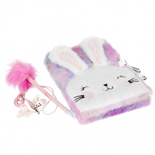 Plush Diary with Padlock, Pen & Headphones - Bunny, assorted colours