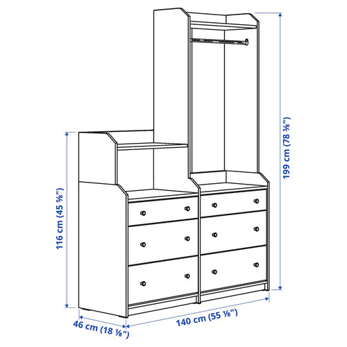 HAUGA Storage combination, grey, 140x199 cm