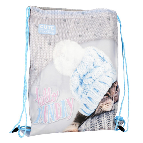 Drawstring Bag School Shoes/Clothes Bag Kitty Blue