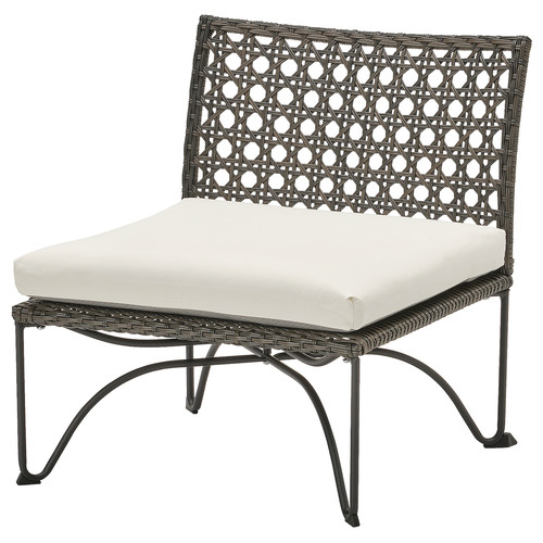 JUTHOLMEN Easy chair, outdoor, dark grey/Kuddarna light grey-beige, 65x73x71 cm