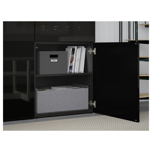 BESTÅ Storage combination w/glass doors, black-brown, Selsviken high-gloss/black, dimmed glass, 120x40x192 cm