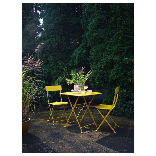 SUNDSÖ Table, bright yellow outdoor, 65x65 cm