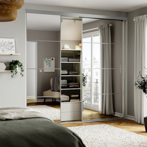 SKYTTA / AULI Sliding door combination, aluminium/mirror glass, 251x240 cm