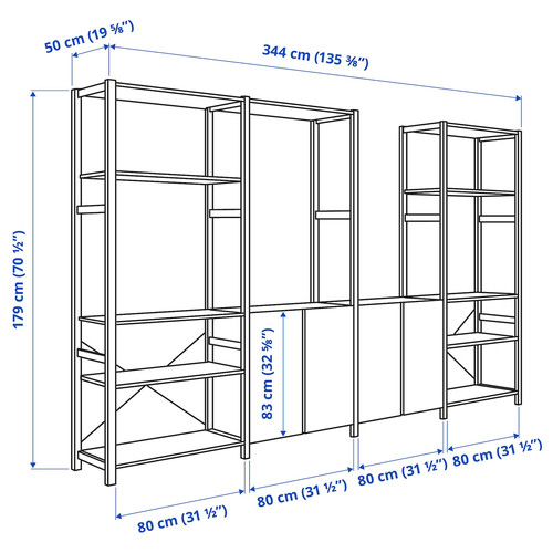 IVAR 4 sections/shelves, pine, 344x50x179 cm