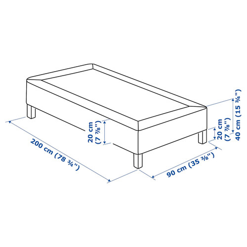 LYNGÖR Slatted mattress base with legs, dark grey, 90x200 cm