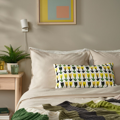 SANDMOTT Cushion, green/yellow, 30x58 cm