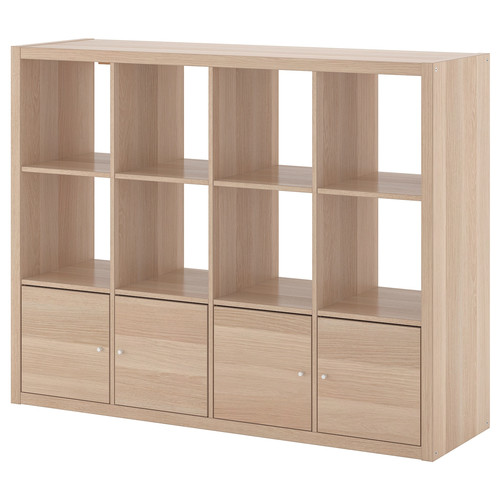 KALLAX Shelving unit with 4 inserts, white stained oak effect, 147x112 cm