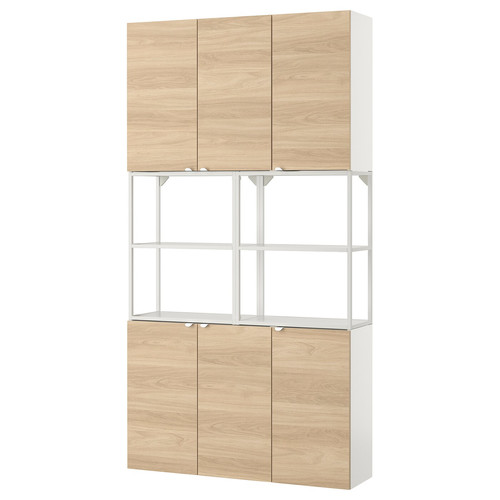 ENHET Wall storage combination, white, oak effect, 120x30x225 cm