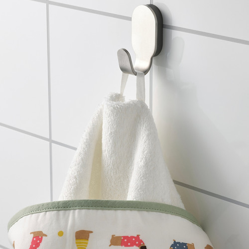 DRÖMSLOTT Baby towel with hood, puppy pattern/white, 60x125 cm