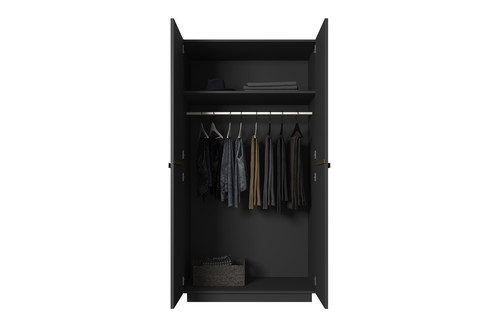 Wardrobe Nicole 100 cm, matt black, gold handles