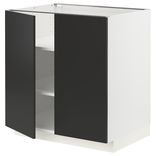 METOD Base cabinet with shelves/2 doors, white/Nickebo matt anthracite, 80x60 cm