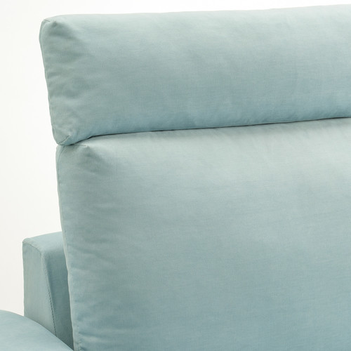 VIMLE 3-seat sofa with chaise longue, with wide armrests with headrest/Saxemara light blue