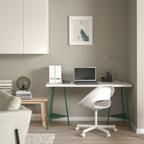 LAGKAPTEN / TILLSLAG Desk, white/green, 140x60 cm