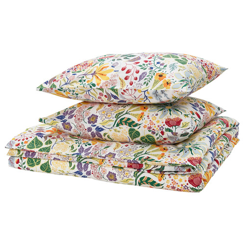 STRANDLUMMER Duvet cover and 2 pillowcases, multicolour/floral pattern, 200x200/50x60 cm